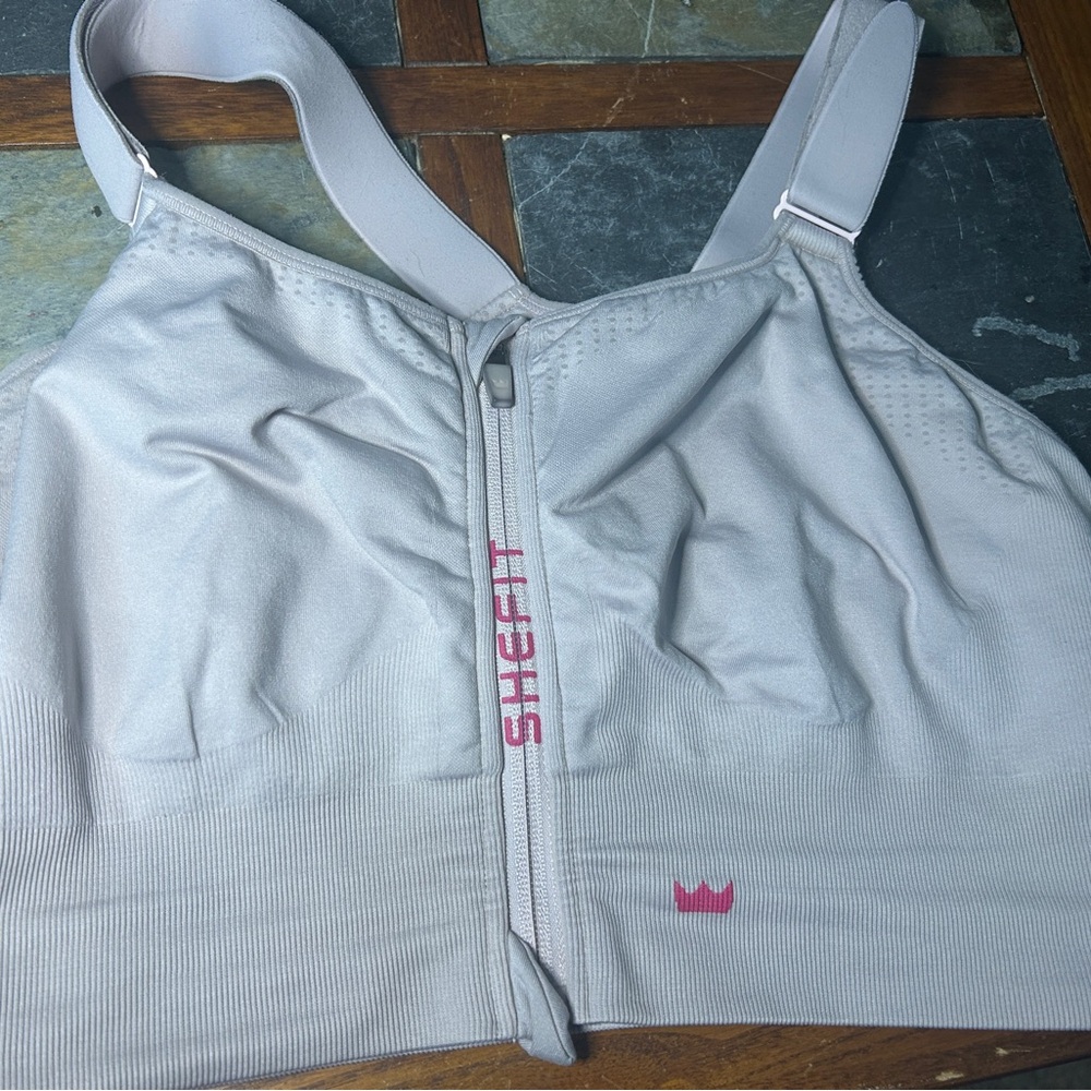 SHEFIT Light Pink Sports Bra with Front Zipper 4 luxe low impact